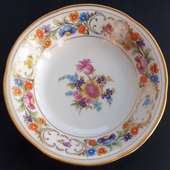 Dresden Flowers Bavaria Germany VTG 1940s Set of 6 Desert Bowls 5 1/8 Diameter - Picture 8 of 14